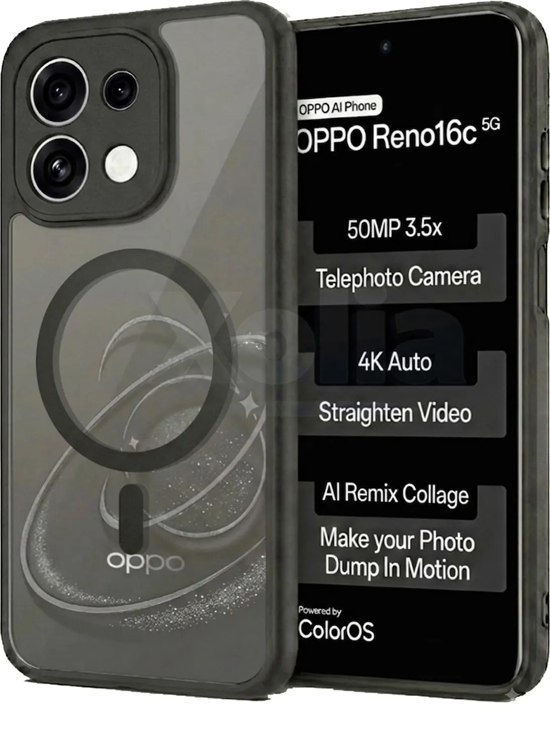 Xolia Back Cover for Oppo Reno 16c 5G (Black, Shock Proof, Polycarbonate, Silicon, Pack of: 1)
