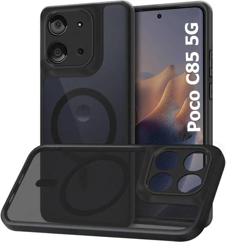 Xolia Back Cover for Poco C85 5G (Black, Shock Proof, Polycarbonate, Silicon, Pack of: 1)