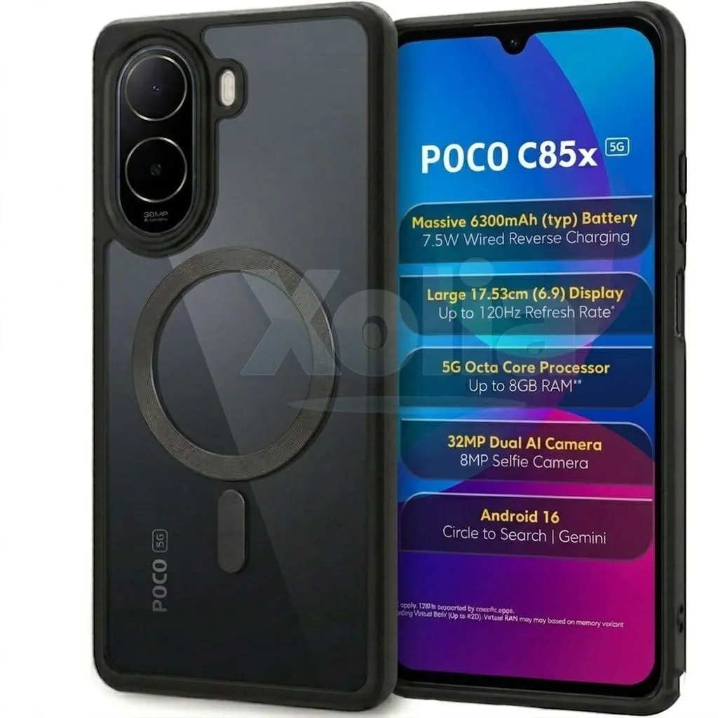 Xolia Back Cover for Poco C85x 5G (Black, Shock Proof, Polycarbonate, Silicon, Pack of: 1)