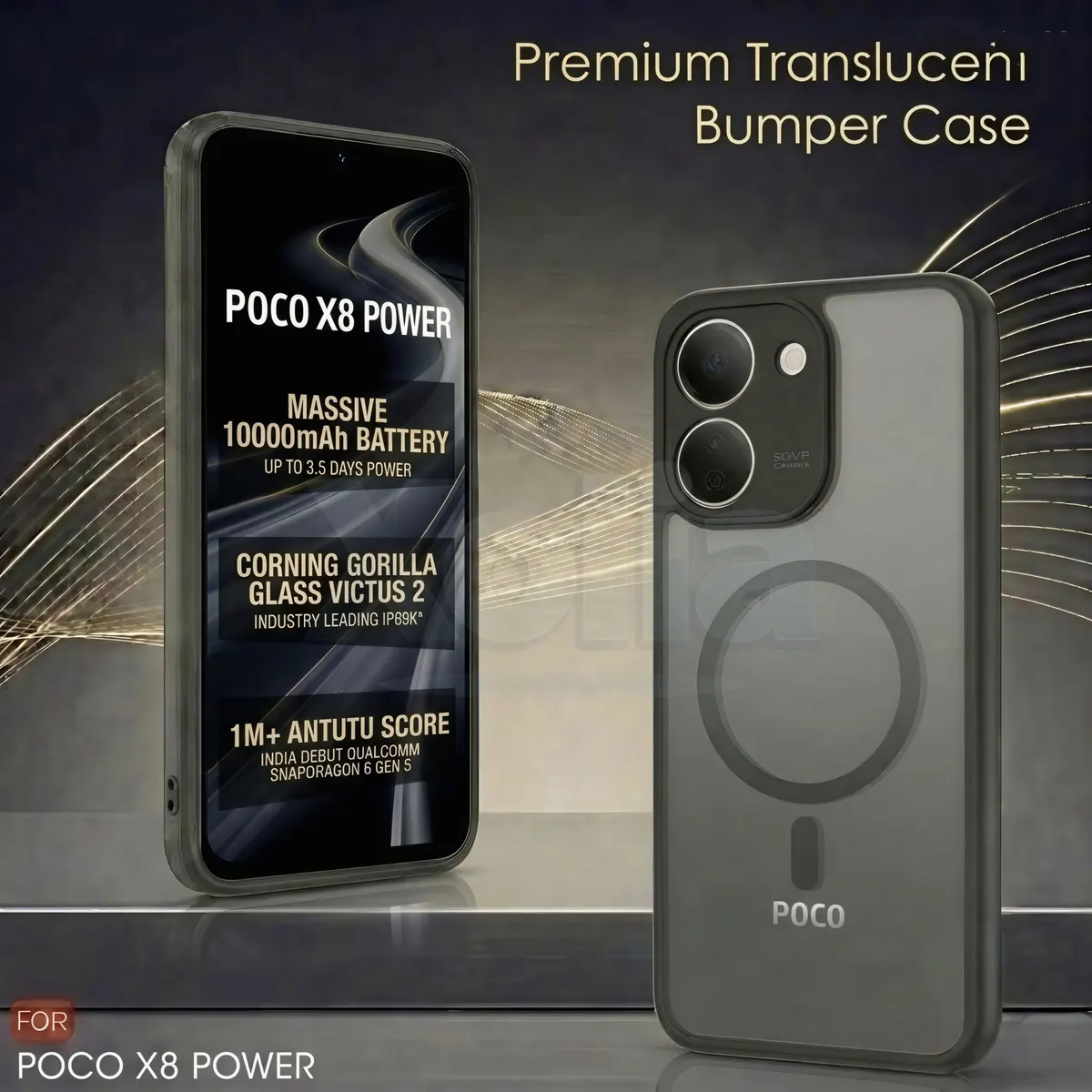 Xolia Back Cover for Poco X8 Power 5G (Black, Shock Proof, Polycarbonate, Silicon, Pack of: 1) — image 2 of 4