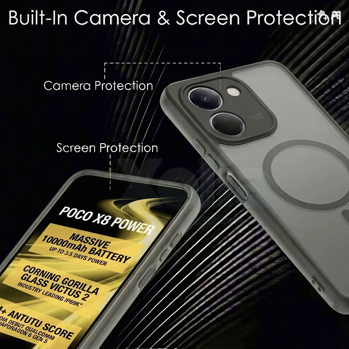 Xolia Back Cover for Poco X8 Power 5G (Black, Shock Proof, Polycarbonate, Silicon, Pack of: 1) — image 3 of 4