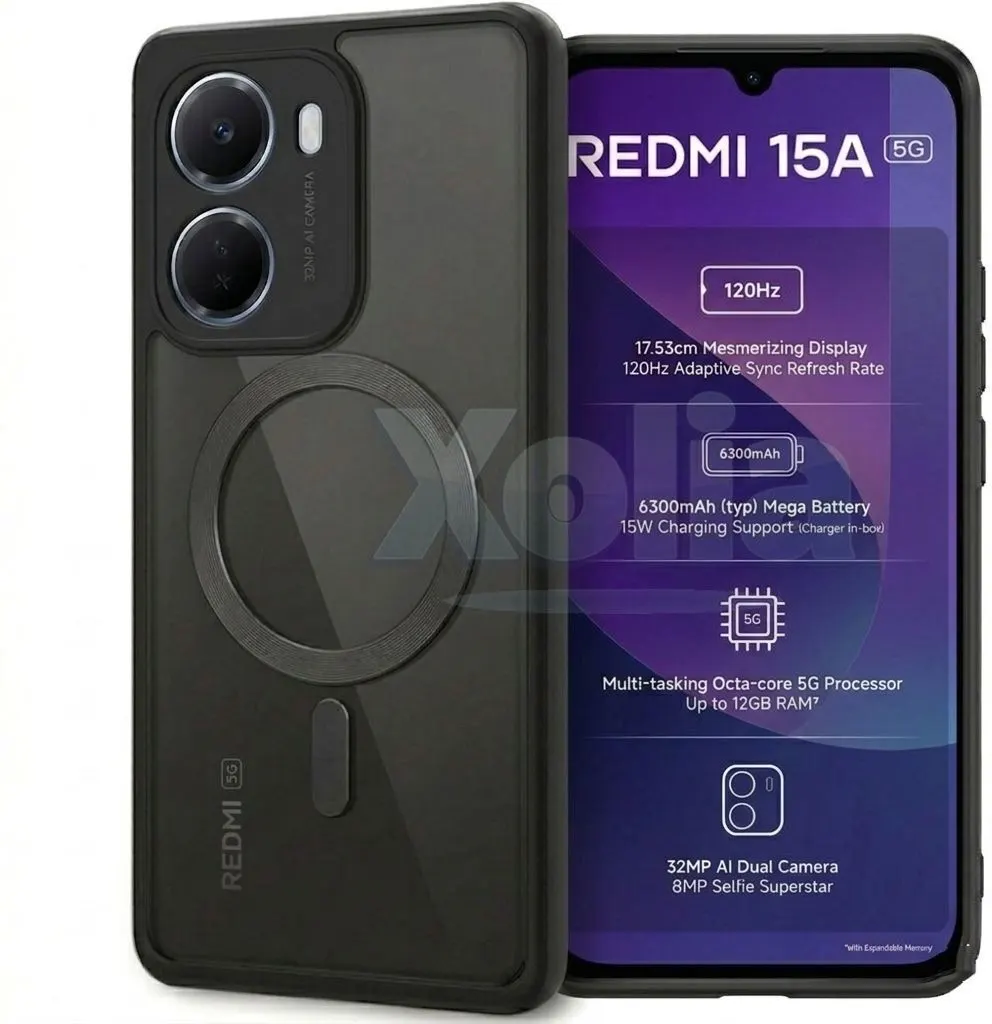 Xolia Back Cover for Redmi 15A 5G (Black, Shock Proof, Polycarbonate, Silicon, Pack of: 1)