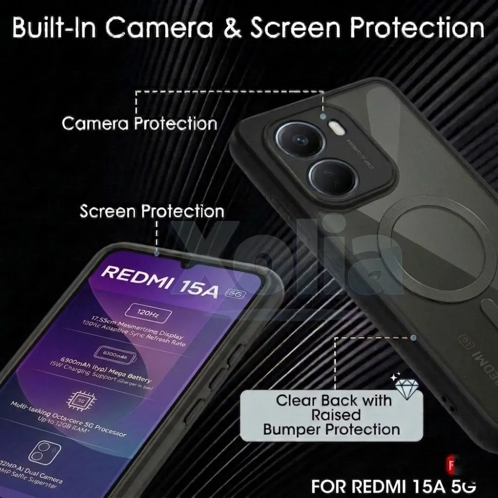 Xolia Back Cover for Redmi 15A 5G (Black, Shock Proof, Polycarbonate, Silicon, Pack of: 1) — image 3 of 4