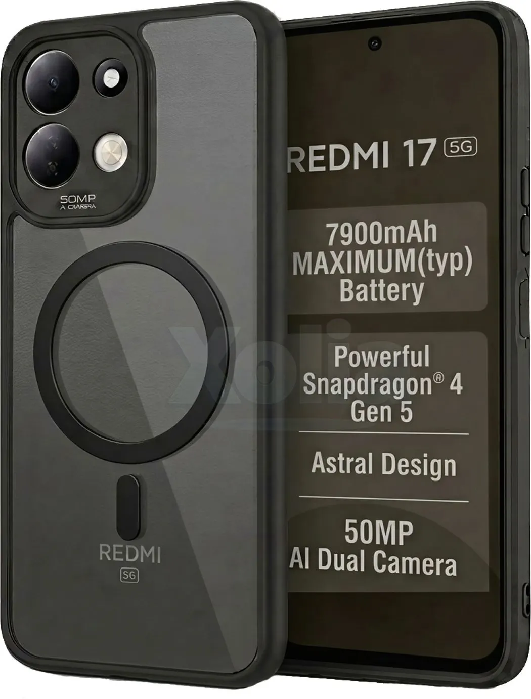 Xolia Back Cover for Redmi 17 5G (Black, Shock Proof, Polycarbonate, Silicon, Pack of: 1)