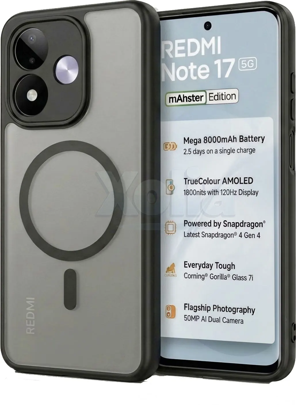 Xolia Back Cover for Redmi Note 17 5G (Black, Shock Proof, Polycarbonate, Silicon, Pack of: 1)
