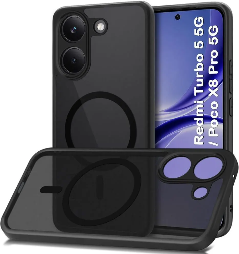 Xolia Back Cover for Redmi Turbo 5 5G (Black, Shock Proof, Polycarbonate, Silicon, Pack of: 1)