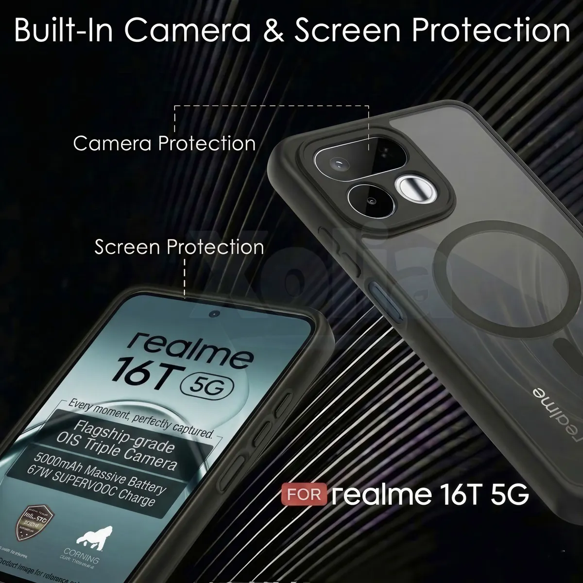 Xolia Back Cover for Realme 16t 5G (Black, Shock Proof, Polycarbonate, Silicon, Pack of: 1) — image 3 of 4