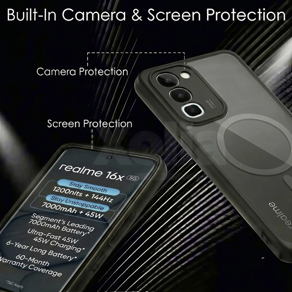 Xolia Back Cover for realme 16x 5G (Black, Shock Proof, Polycarbonate, Silicon, Pack of: 1) — image 3 of 4