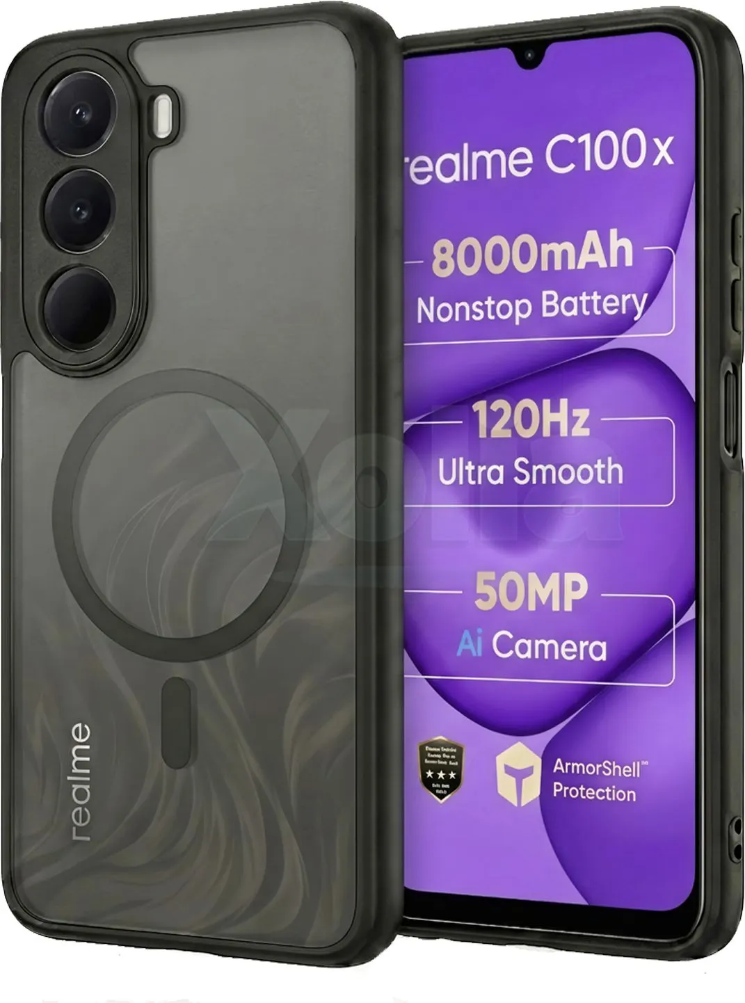 Xolia Back Cover for realme C100x (Black, Shock Proof, Polycarbonate, Silicon, Pack of: 1)