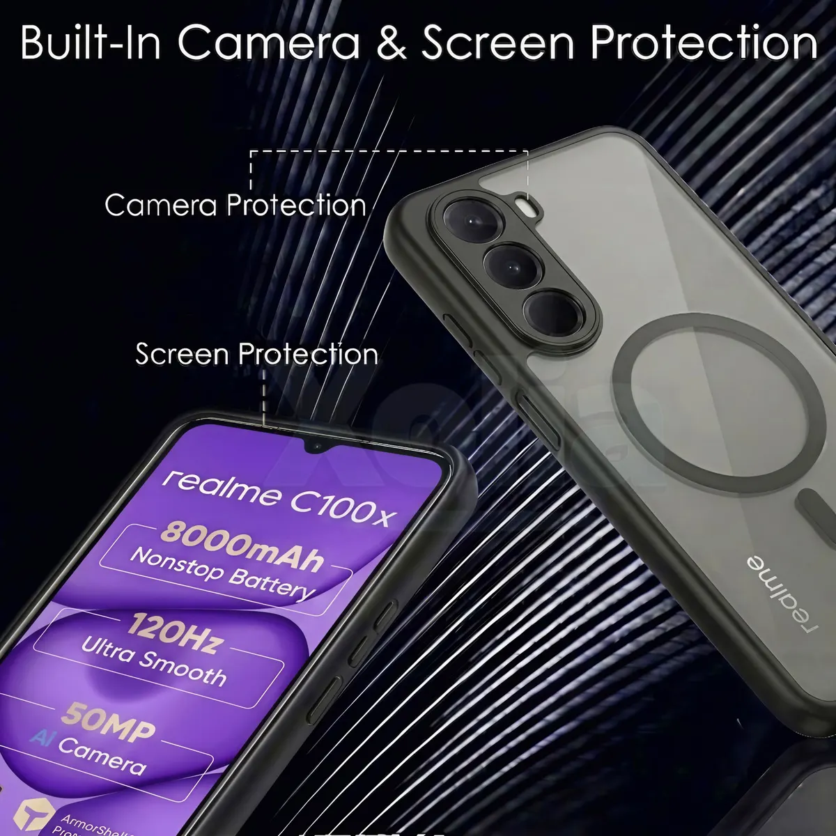Xolia Back Cover for realme C100x (Black, Shock Proof, Polycarbonate, Silicon, Pack of: 1) — image 3 of 4