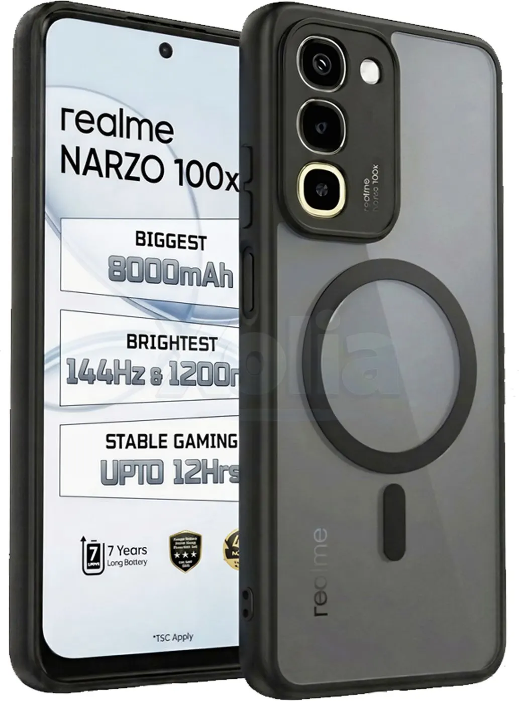 Xolia Back Cover for realme NARZO 100x 5G (Black, Shock Proof, Polycarbonate, Silicon, Pack of: 1)