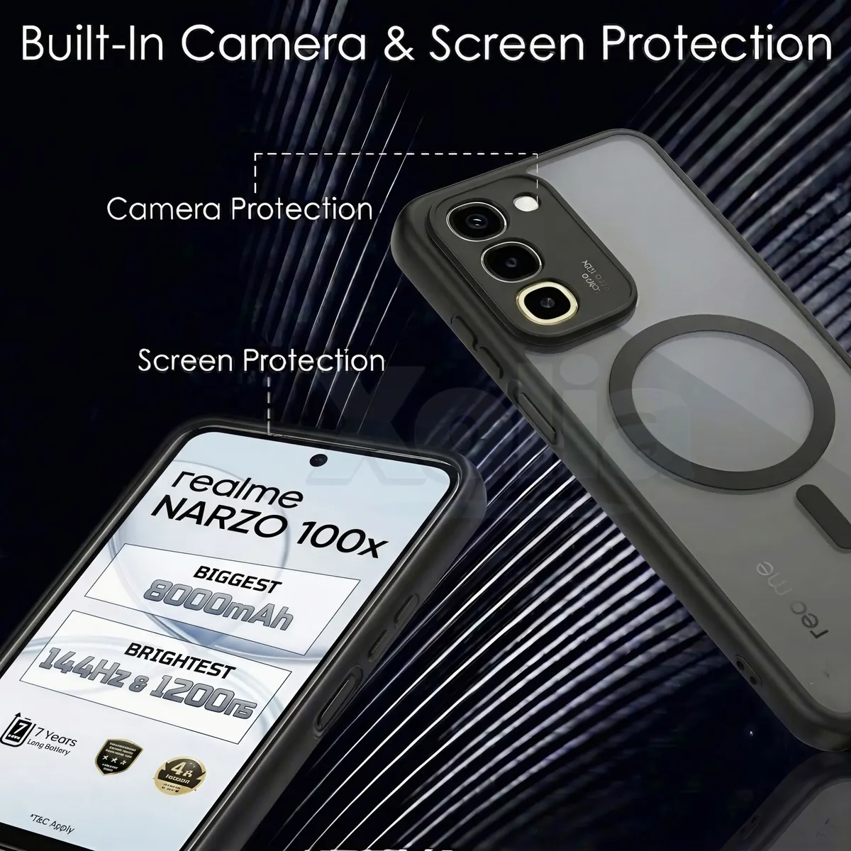 Xolia Back Cover for realme NARZO 100x 5G (Black, Shock Proof, Polycarbonate, Silicon, Pack of: 1) — image 3 of 4