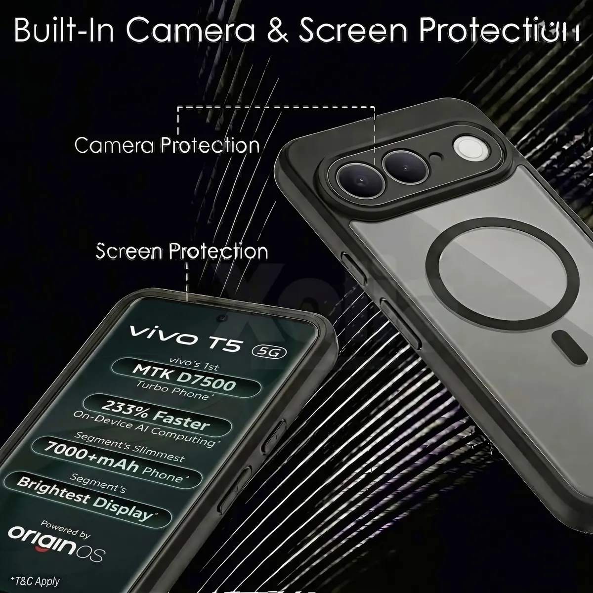 Xolia Back Cover for vivo T5 5G (Black, Shock Proof, Polycarbonate, Silicon, Pack of: 1) — image 4 of 5