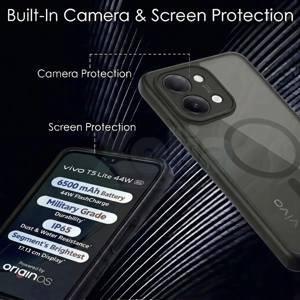 Xolia Back Cover for Vivo T5 Lite 44w 5G (Black, Shock Proof, Polycarbonate, Silicon, Pack of: 1) — image 3 of 4