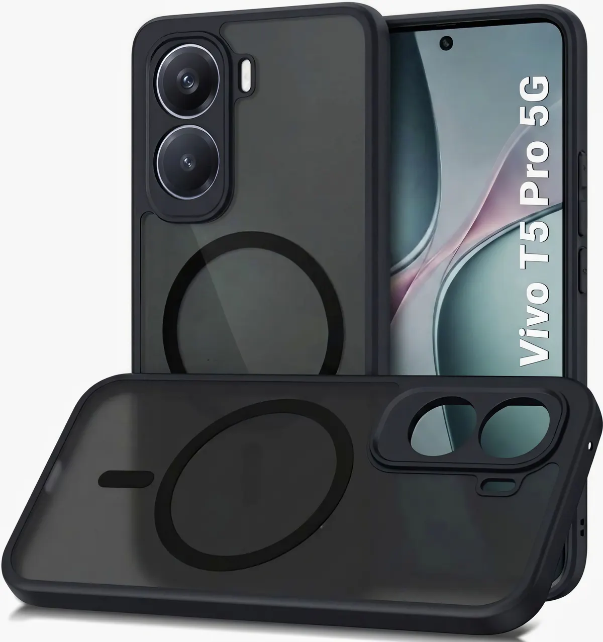 Xolia Back Cover for Vivo T5 Pro 5G (Black, Shock Proof, Polycarbonate, Silicon, Pack of: 1)