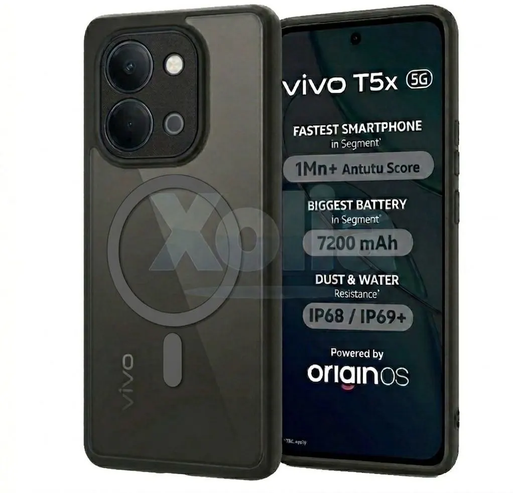 Xolia Back Cover for Vivo T5x 5G (Black, Shock Proof, Polycarbonate, Silicon, Pack of: 1)