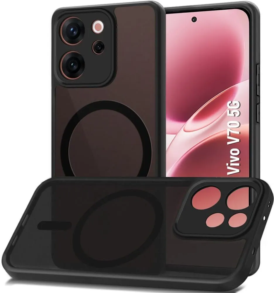 Xolia Back Cover for Vivo V70 5G (Black, Shock Proof, Polycarbonate, Silicon, Pack of: 1)