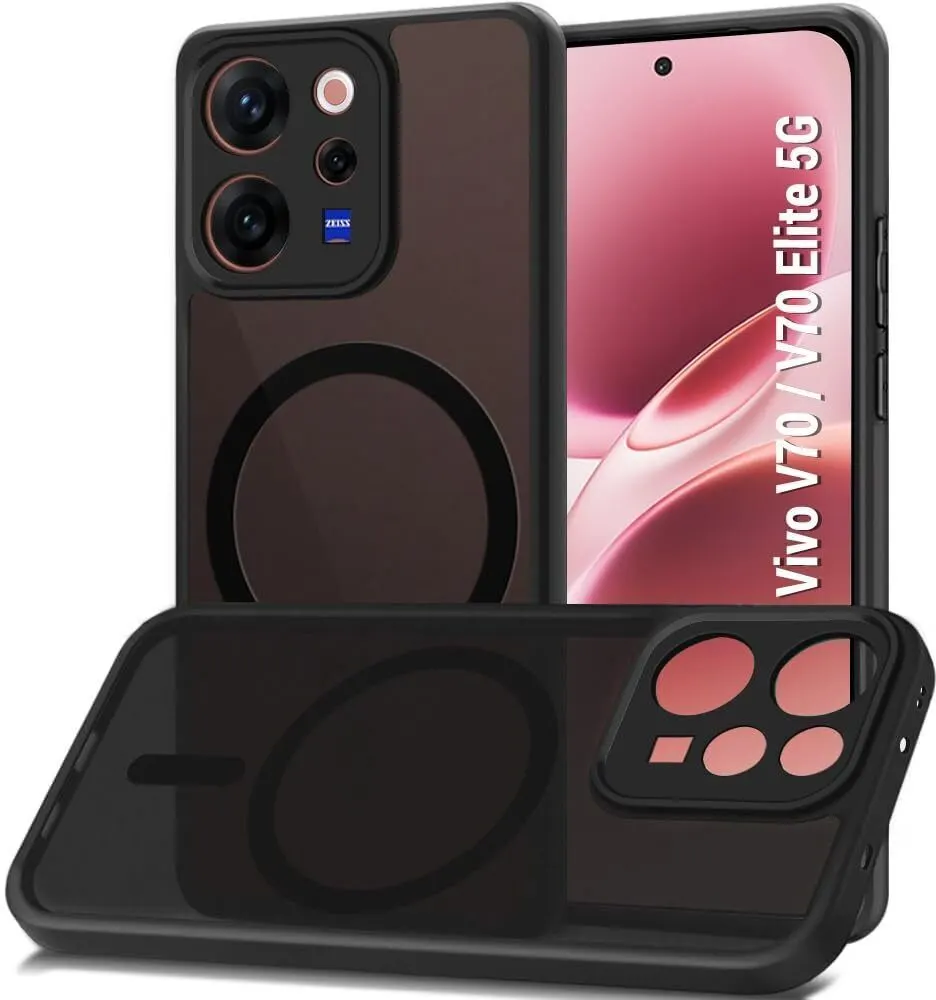 Xolia Back Cover for Vivo V70 Elite 5G (Black, Shock Proof, Polycarbonate, Silicon, Pack of: 1)