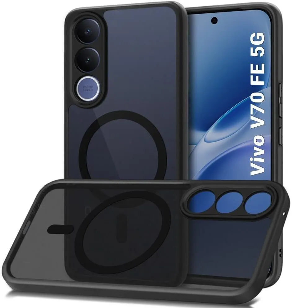 Xolia Back Cover for Vivo V70 FE 5G (Black, Shock Proof, Polycarbonate, Silicon, Pack of: 1)