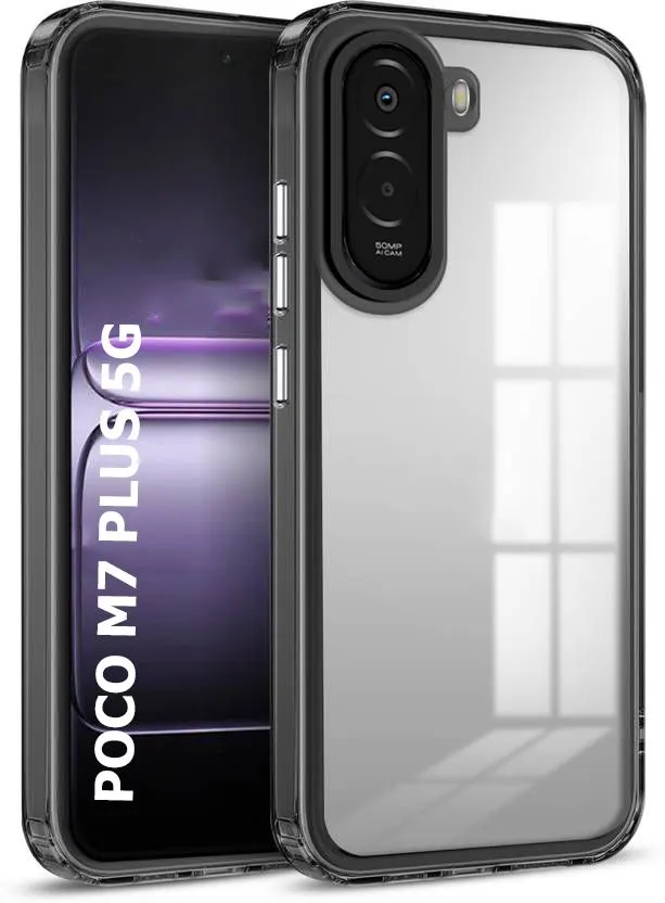 Micvir Back Cover for Poco M7 Plus 5G (Black, Shock Proof, Polycarbonate, Pack of: 1)