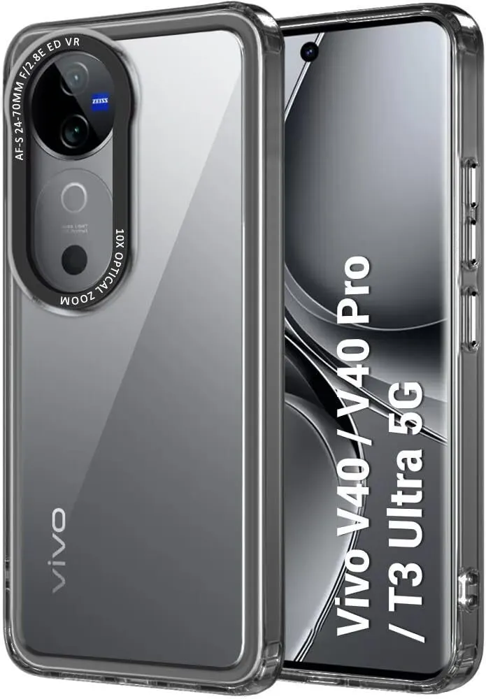Micvir Back Cover for vivo V40 Pro 5G (Black, Shock Proof, Polycarbonate, Pack of: 1)