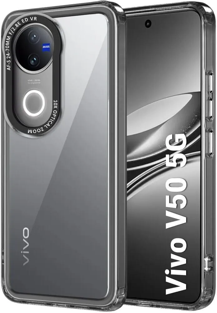 Micvir Back Cover for vivo V50 5G (Black, Shock Proof, Polycarbonate, Pack of: 1)