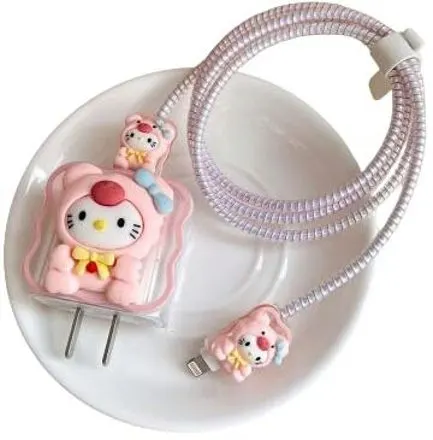 Micvir Charger Cover for iPhone 18W-20W Charger, 3D Cartoon Design Cute Cat, Spiral Cable Protector (Multicolor) — image 2 of 2