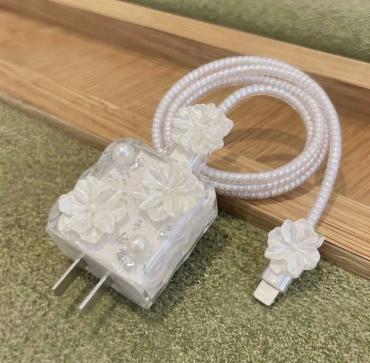 Xolia Charger Cover for 18W-20W Charger, 3D Cartoon Design FlowrWht, Spiral Cable Protector (White) — image 3 of 5