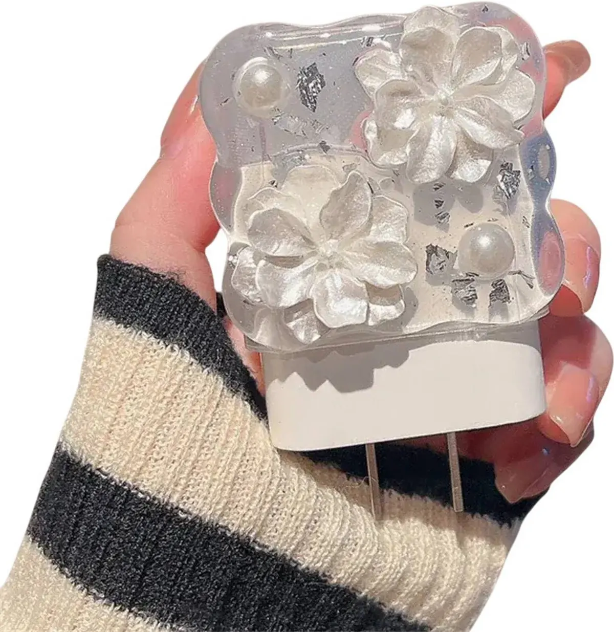 Xolia Charger Cover for 18W-20W Charger, 3D Cartoon Design FlowrWht, Spiral Cable Protector (White) — image 4 of 5