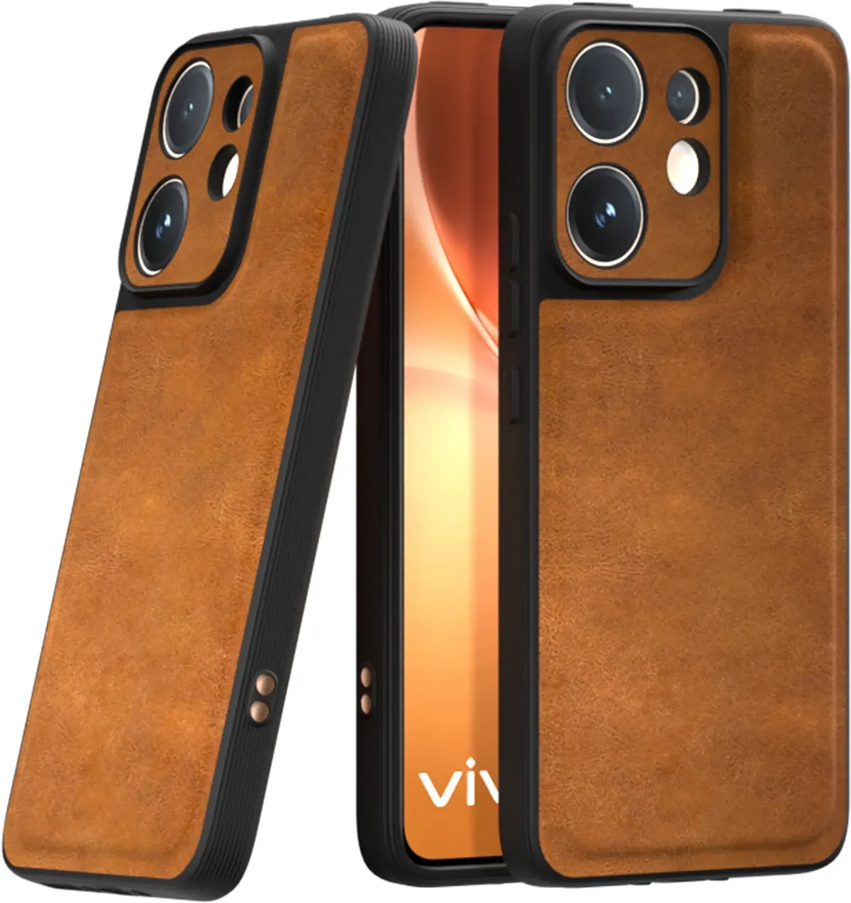 Xolia Back Cover for Vivo V60 5G (Brown, Camera Bump Protector, Artificial Leather, Pack of: 1)