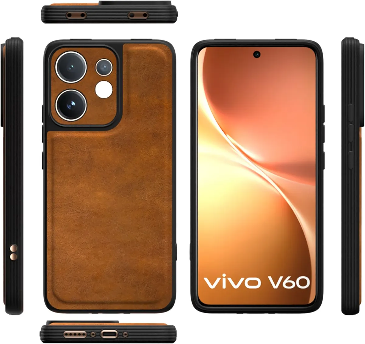Xolia Back Cover for Vivo V60 5G (Brown, Camera Bump Protector, Artificial Leather, Pack of: 1) — image 3 of 5
